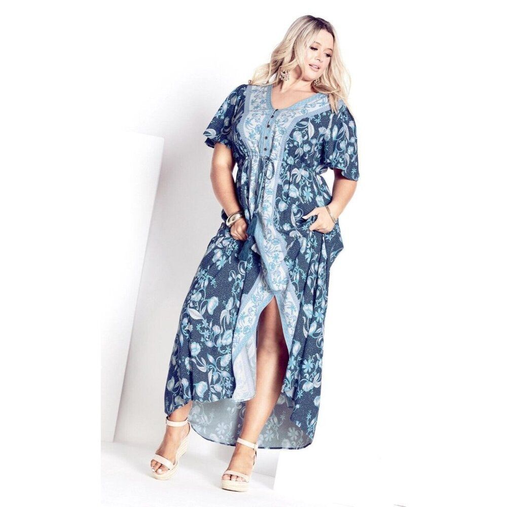 Aveology Evans Navy Kinsley Maxi Dress 22/24 NWT Cottagecore Prairie